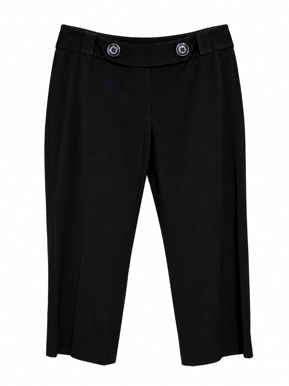 Women's Black Cropped Dress Pants with Buttoned Waist